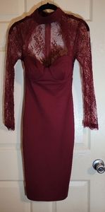 Fashion Nova Case of the Lace Burgundy Midi Dress